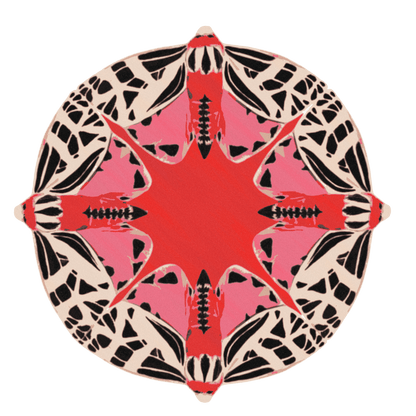 Round Abstract Butterfly Hand Tufted Rug - Red