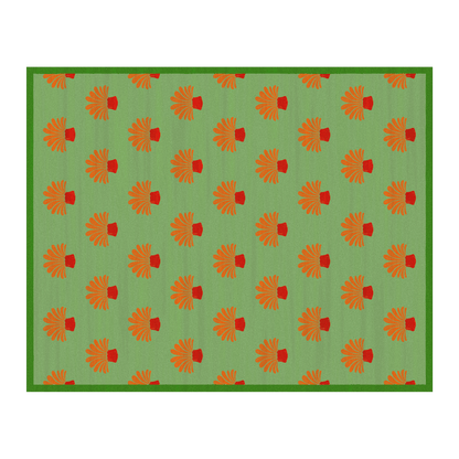 Orange Palm Trees Green Tufted Wool Rug