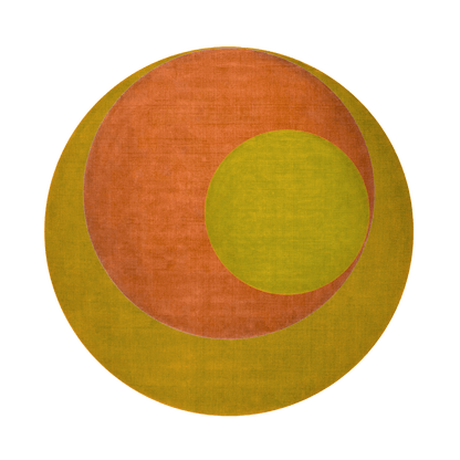 Golden Orange Geometry Round Hand Knotted Wool Rug - MAIA HOMES